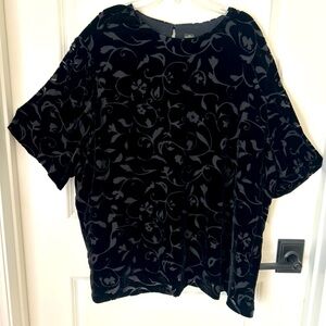 Dana Buckman Black Velvet Floral  Burnout S/S Silk Blend Blouse Size 20 Party